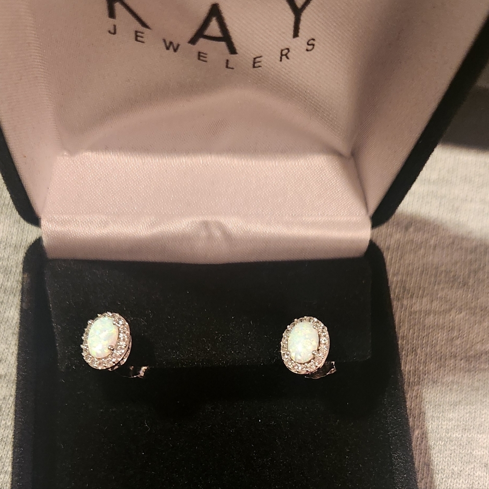 Kay Jewelers White Opal and Silver Earrings